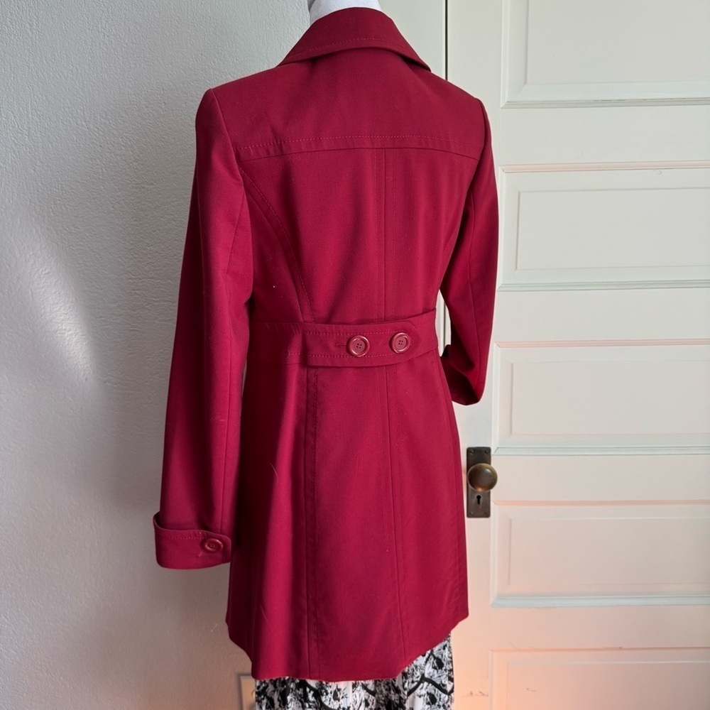 LOFT Cherry Red Trench Coat with Tailored Mid-Length Style - Picture 6 of 12
